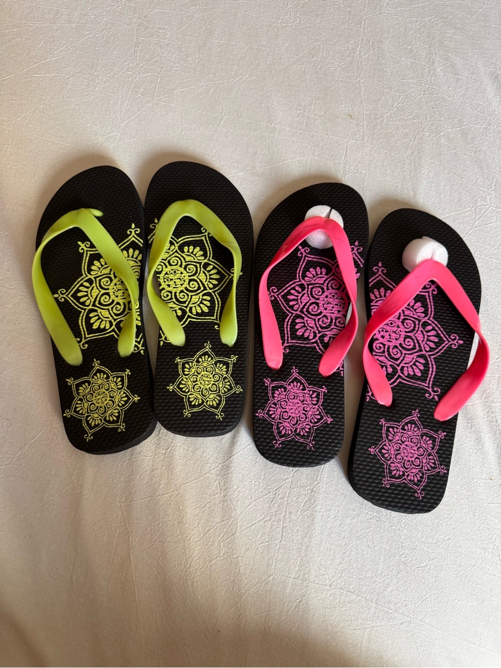 Avon Black Flip Flops with Neon Pink and Neon Yellow Straps